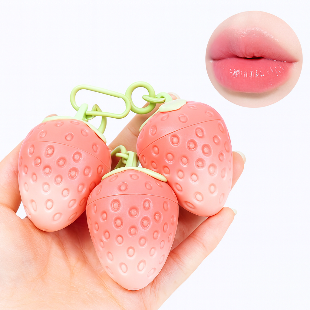 1 porte-clés fraise, baume à lèvres chauffant, longue tenue, teinte rose naturelle, rouge à lèvres changeant de couleur, soin des lèvres fruité, maquillage